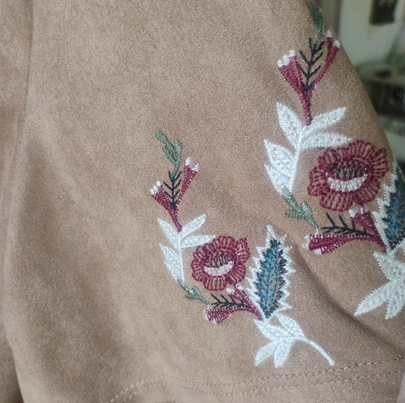 LoveRiche Brown Suede Like Embroidered Dress Holiday Feminine Mini Dress SZ M - Picture 5 of 6